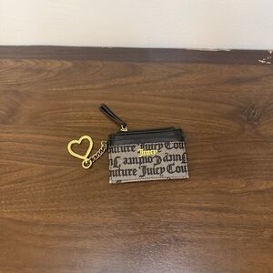 Juicy Couture Black and Grey Card Pouch with Gold Heart Charm